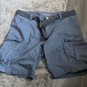 Navy blue belted men’s 6 pocket cargo shorts